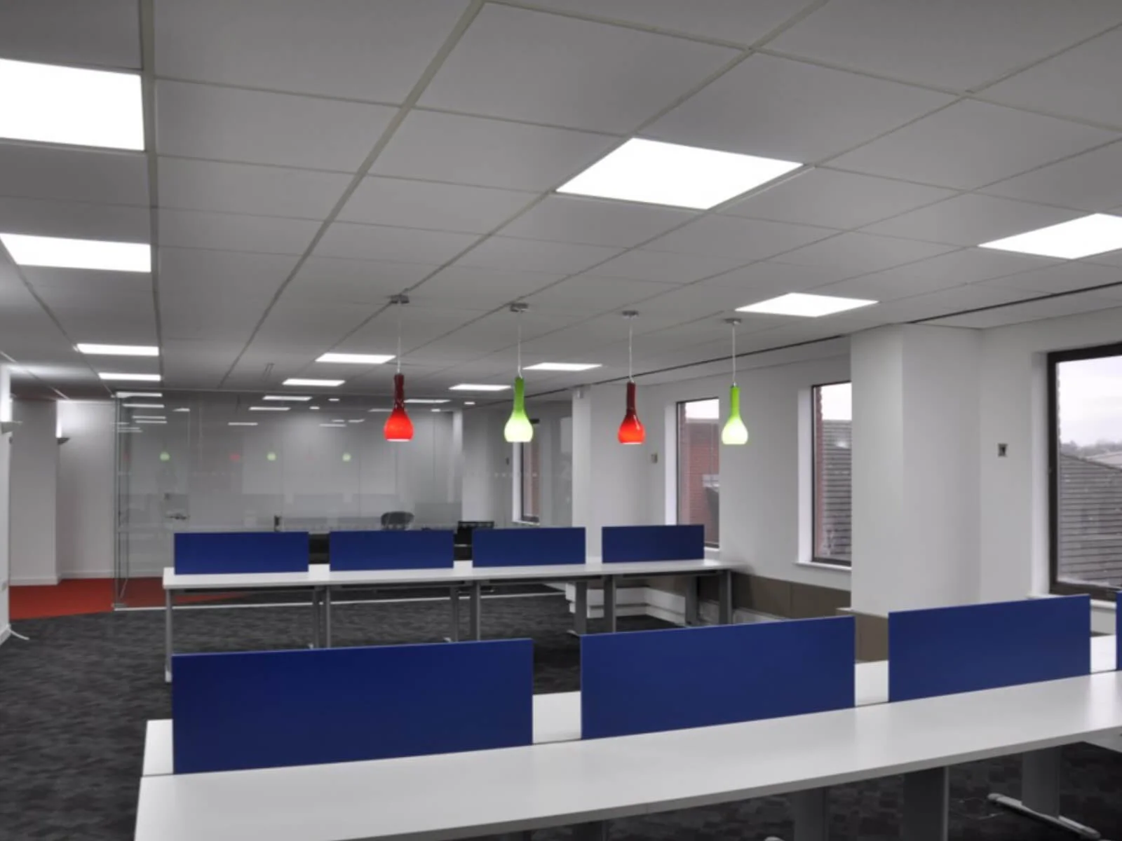 Office space with suspended grid ceiling