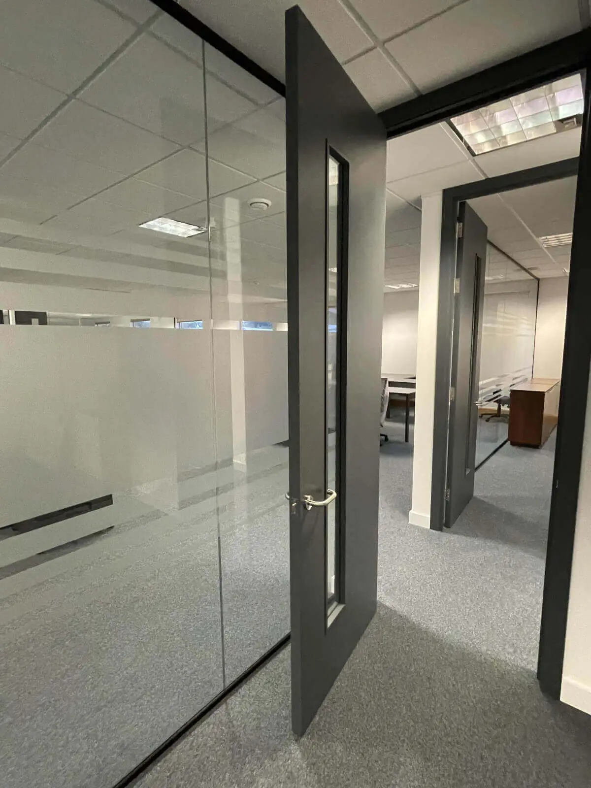 Office space design with Solid Doors Glass Partitions 11