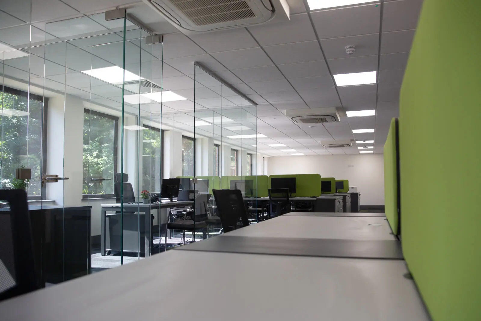 Creative Car Park office space with designer desks, chairs, suspended grid ceiling, flooring, splash backs and glass partitions 11 Creative Car Park office space with designer desks, chairs, suspended grid ceiling, flooring, splash backs and glass partitions 11
