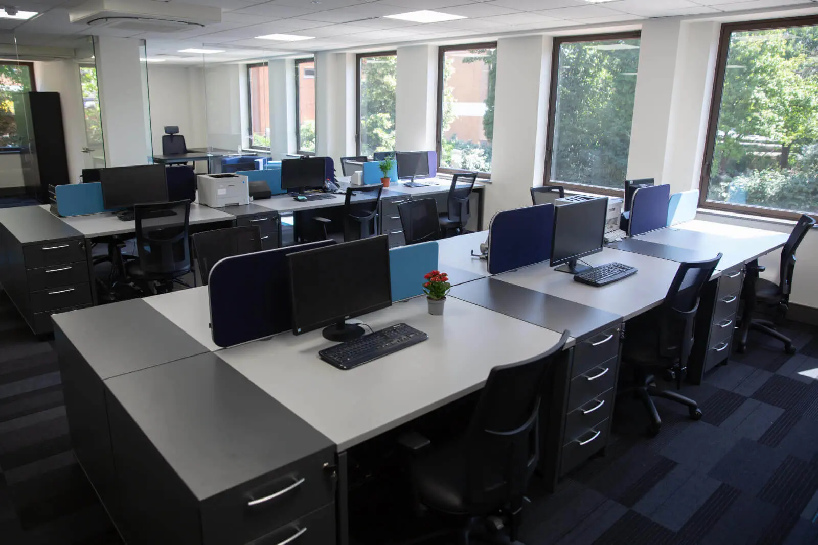 Creative Car Park office space with designer desks, chairs, suspended grid ceiling, flooring, splash backs and glass partitions 18 Creative Car Park office space with designer desks, chairs, suspended grid ceiling, flooring, splash backs and glass partitions 18