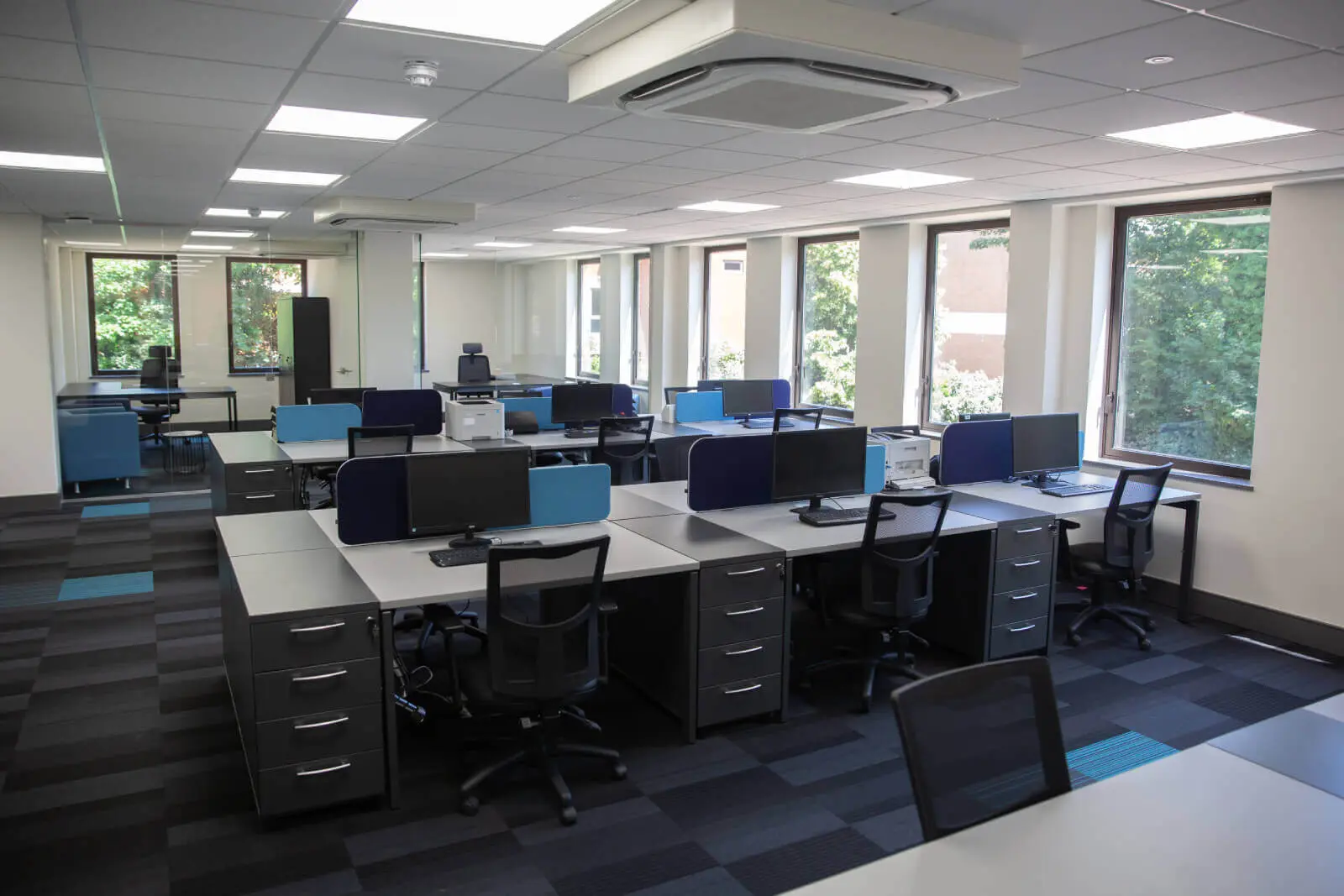 Creative Car Park office space with designer desks, chairs, suspended grid ceiling, flooring, splash backs and glass partitions 5 Creative Car Park office space with designer desks, chairs, suspended grid ceiling, flooring, splash backs and glass partitions 5