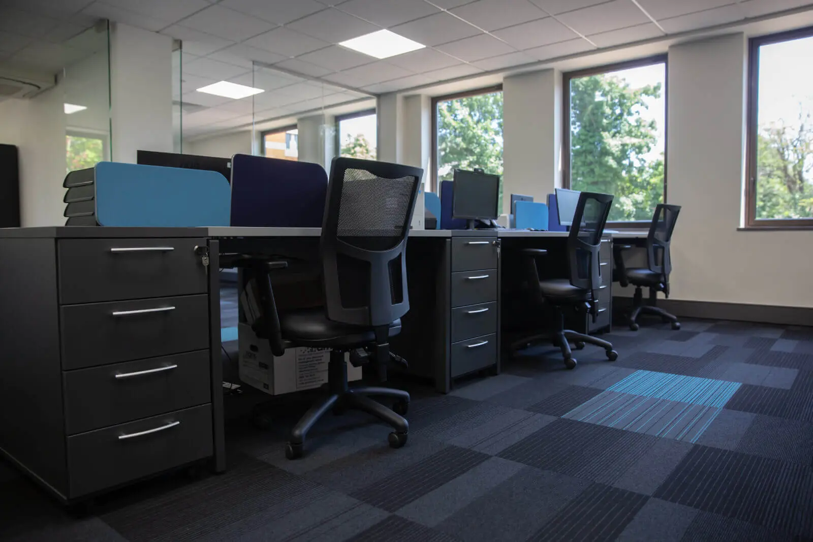Creative Car Park office space with designer desks, chairs, suspended grid ceiling, flooring, splash backs and glass partitions 7 Creative Car Park office space with designer desks, chairs, suspended grid ceiling, flooring, splash backs and glass partitions 7