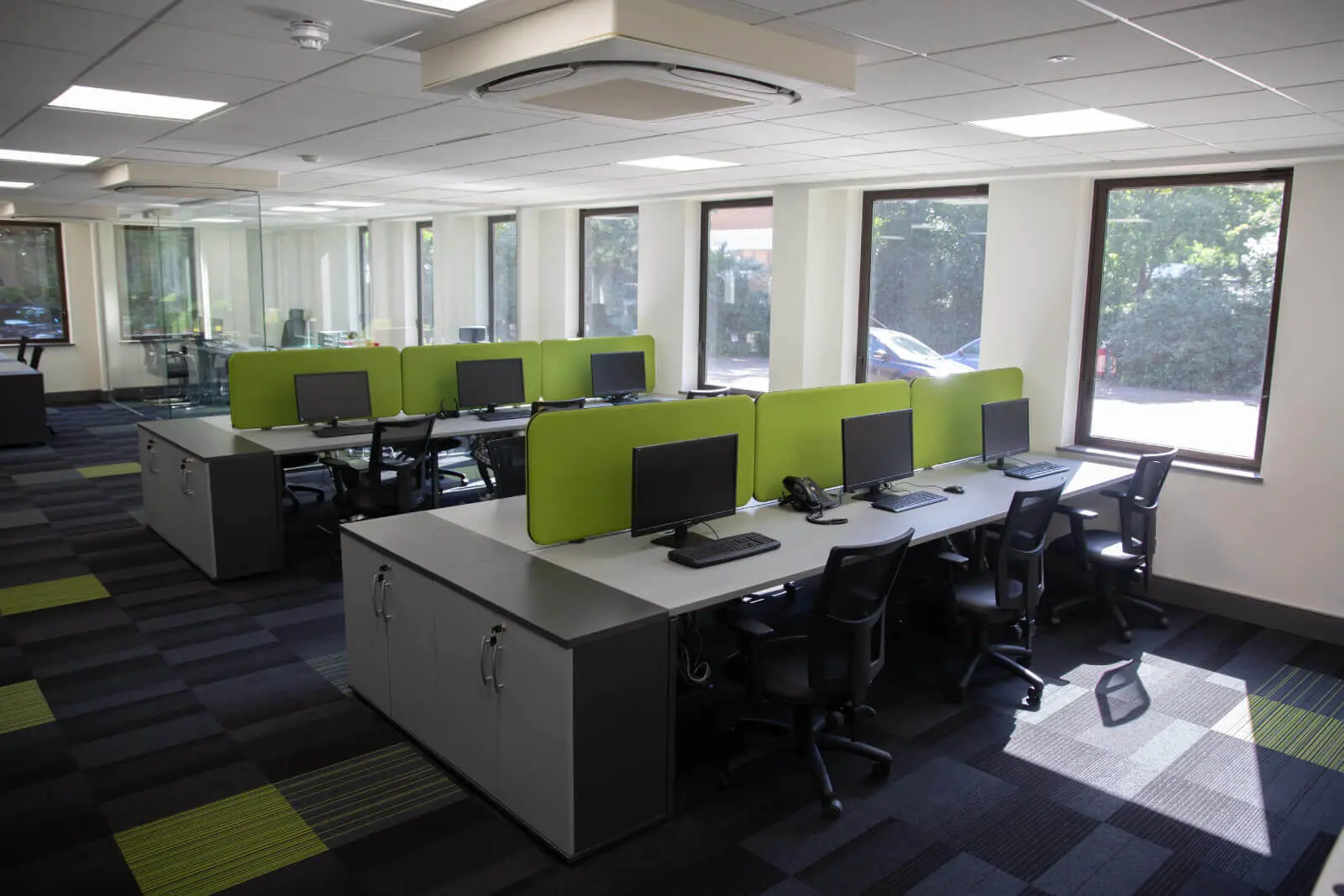Creative Car Park office space with designer desks, chairs, suspended grid ceiling, flooring, splash backs and glass partitions 9 Creative Car Park office space with designer desks, chairs, suspended grid ceiling, flooring, splash backs and glass partitions 9