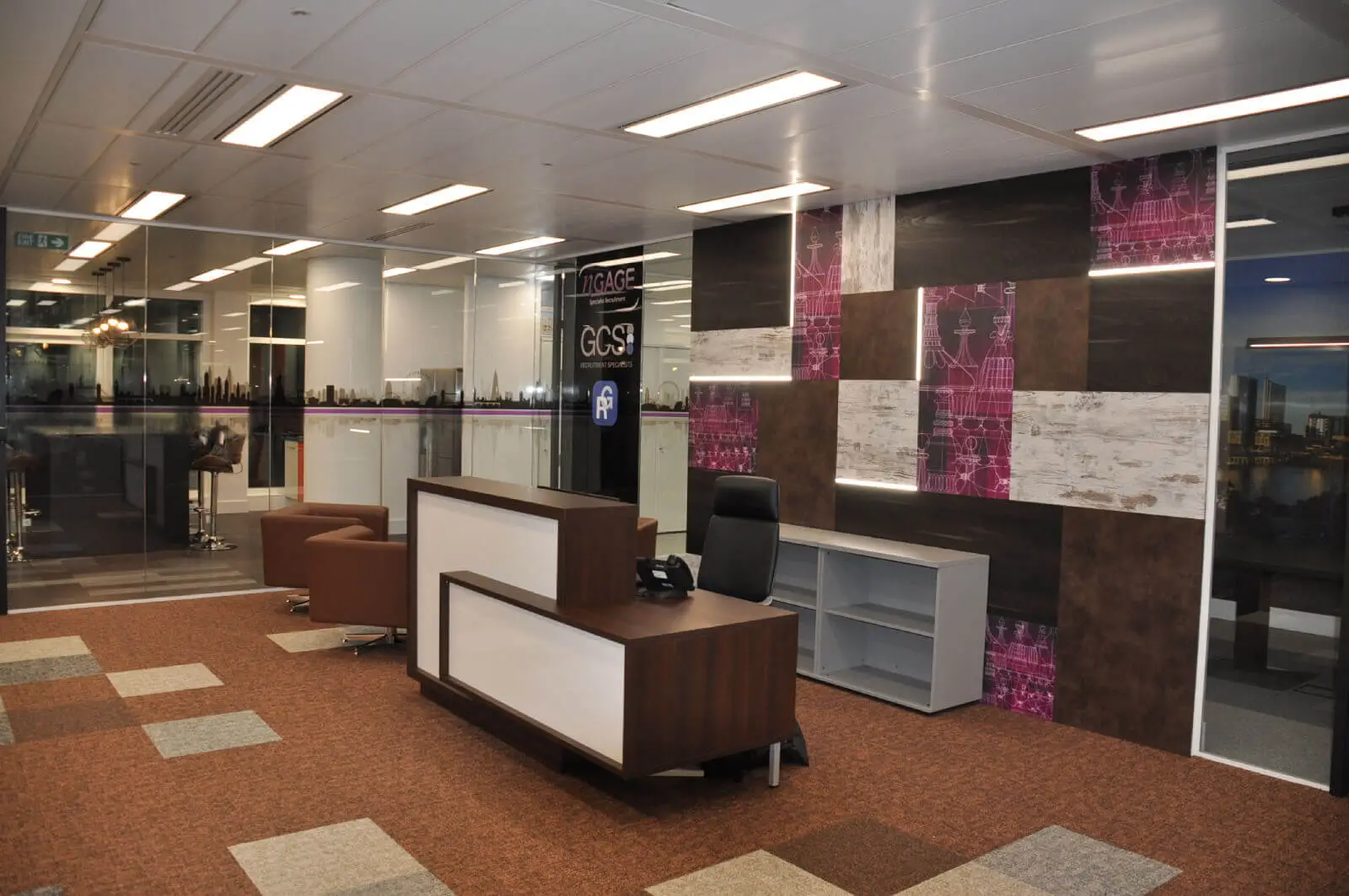 Ngage Recruitment office space with designer executive, meeting, reception, operational and breakout furniture, glass partitions and deisgner flooring 11 Ngage Recruitment office space with designer executive, meeting, reception, operational and breakout furniture, glass partitions and deisgner flooring 11