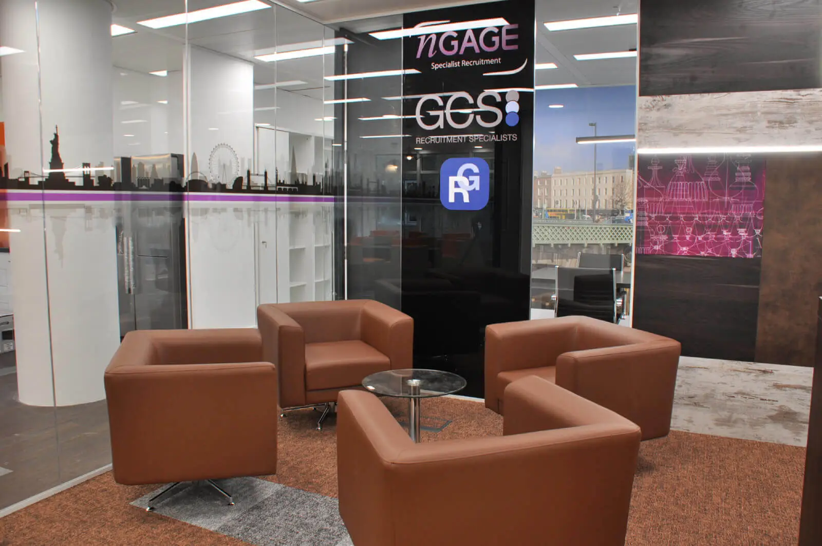 Ngage Recruitment office space with designer executive, meeting, reception, operational and breakout furniture, glass partitions and deisgner flooring 2 Ngage Recruitment office space with designer executive, meeting, reception, operational and breakout furniture, glass partitions and deisgner flooring 2
