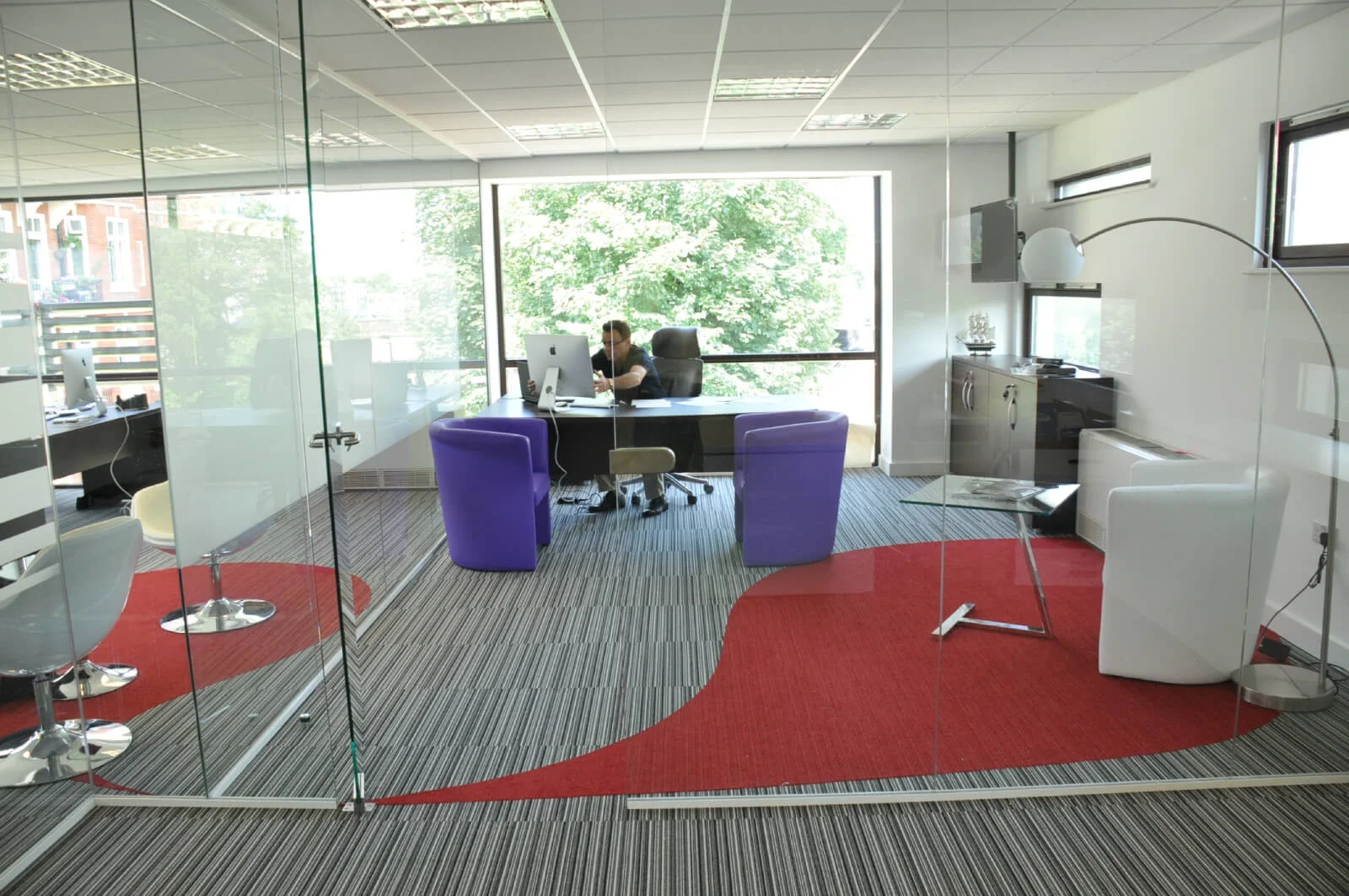 Unimines office space with designer furnitures and laminated wood flooring and suspended grid ceiling and glass partitions screen 13 Unimines office space with designer furnitures and laminated wood flooring and suspended grid ceiling and glass partitions screen 14