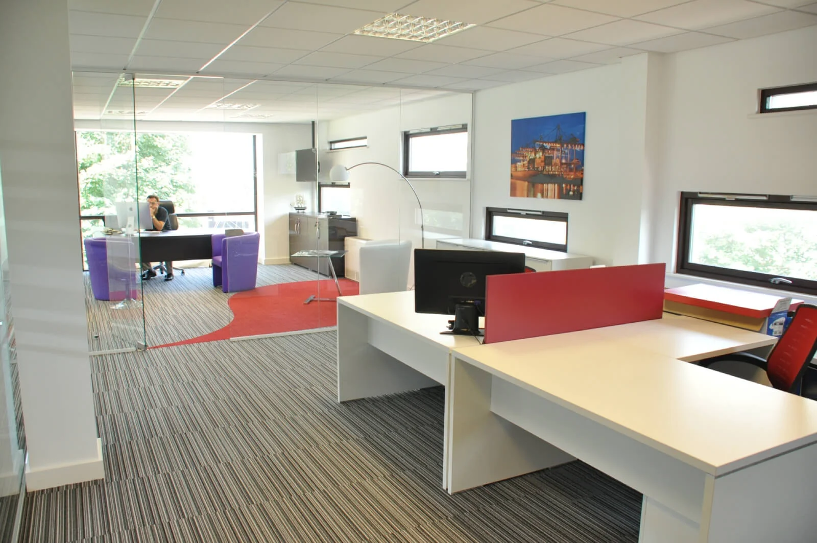 Unimines office space with designer furnitures and laminated wood flooring and suspended grid ceiling and glass partitions screen 18 Unimines office space with designer furnitures and laminated wood flooring and suspended grid ceiling and glass partitions screen 19