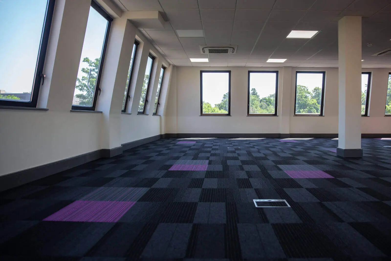 Office space with carpet tile flooring