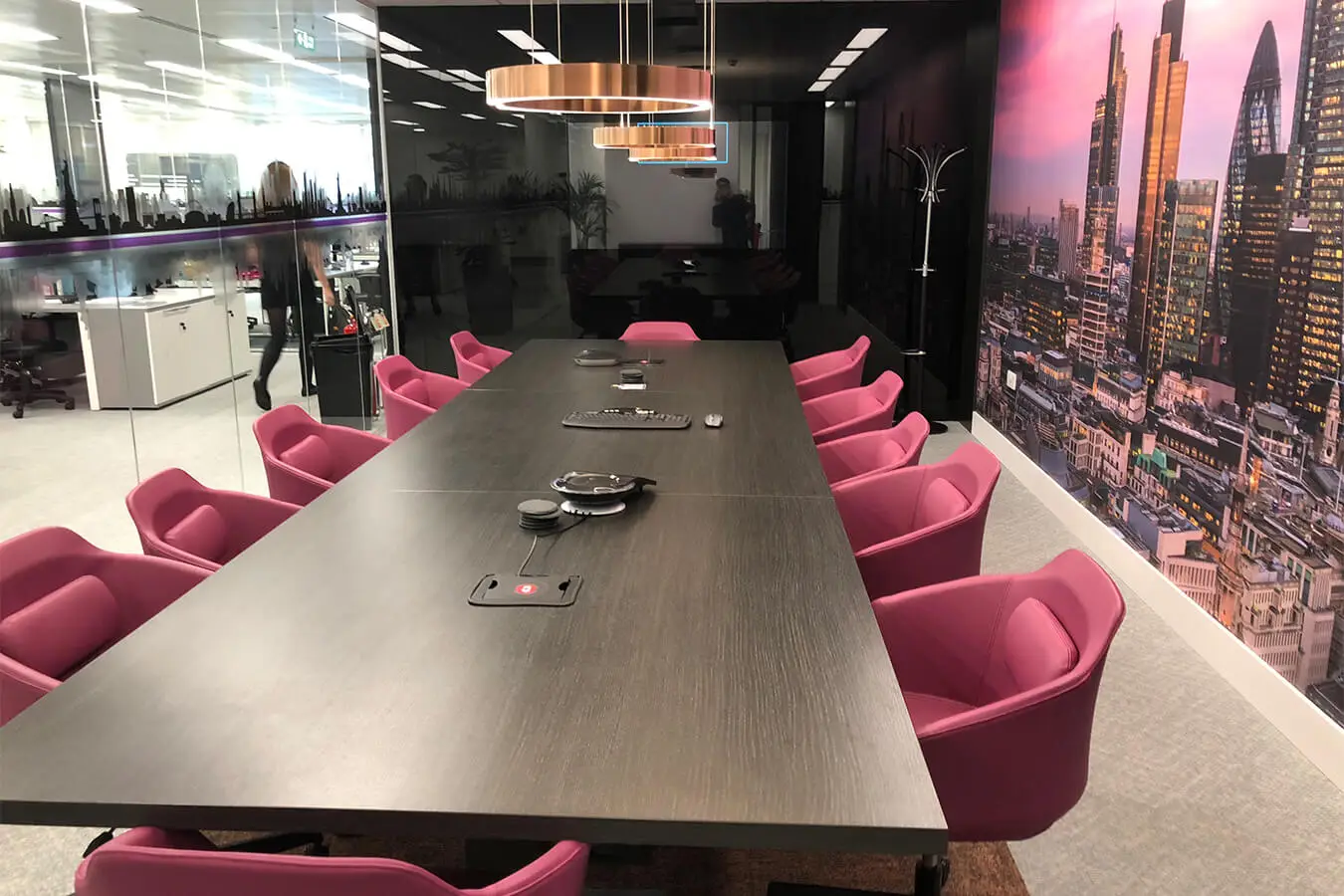 Office meeting space with designer table and chairs