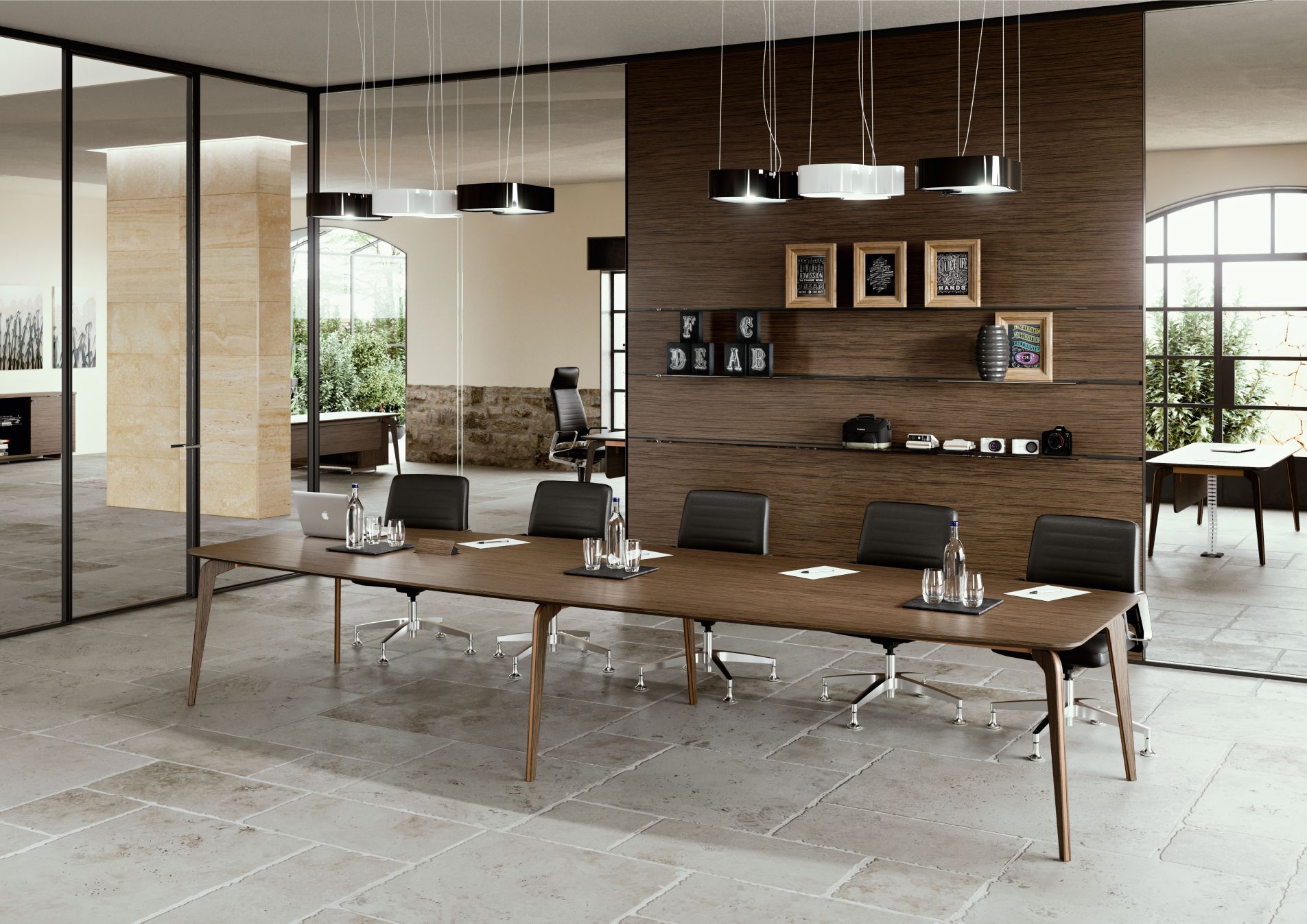 Office meeting space with designer table and chairs