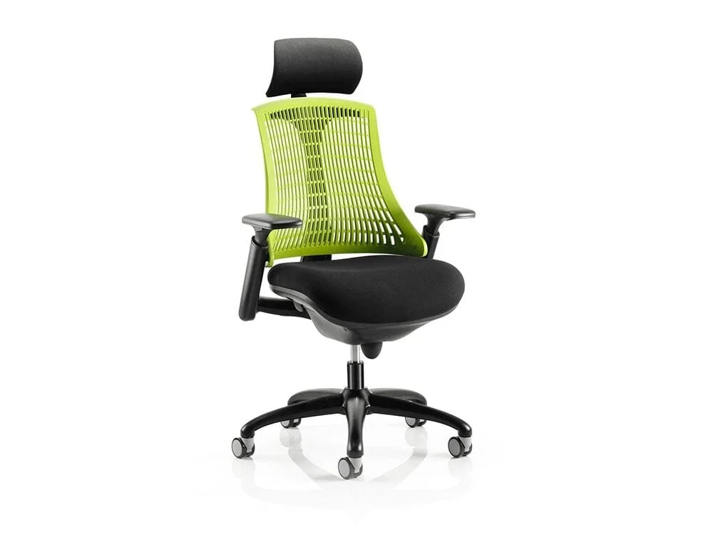 Flex Task Operator Chair Black Fabric Seat With black black green head