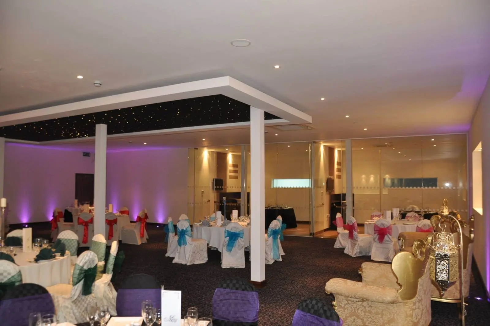 green leaf catering office space with plasterbaord ceiling, designer flooring and glass partitions