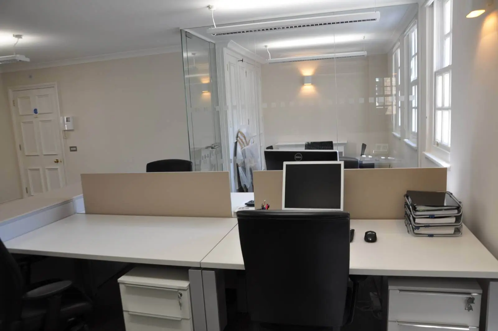 Aprirose-office-space-with-designer-furniture,-plasterboard-ceiling,-laminated-wood-flooring-and-glass-partitions 14