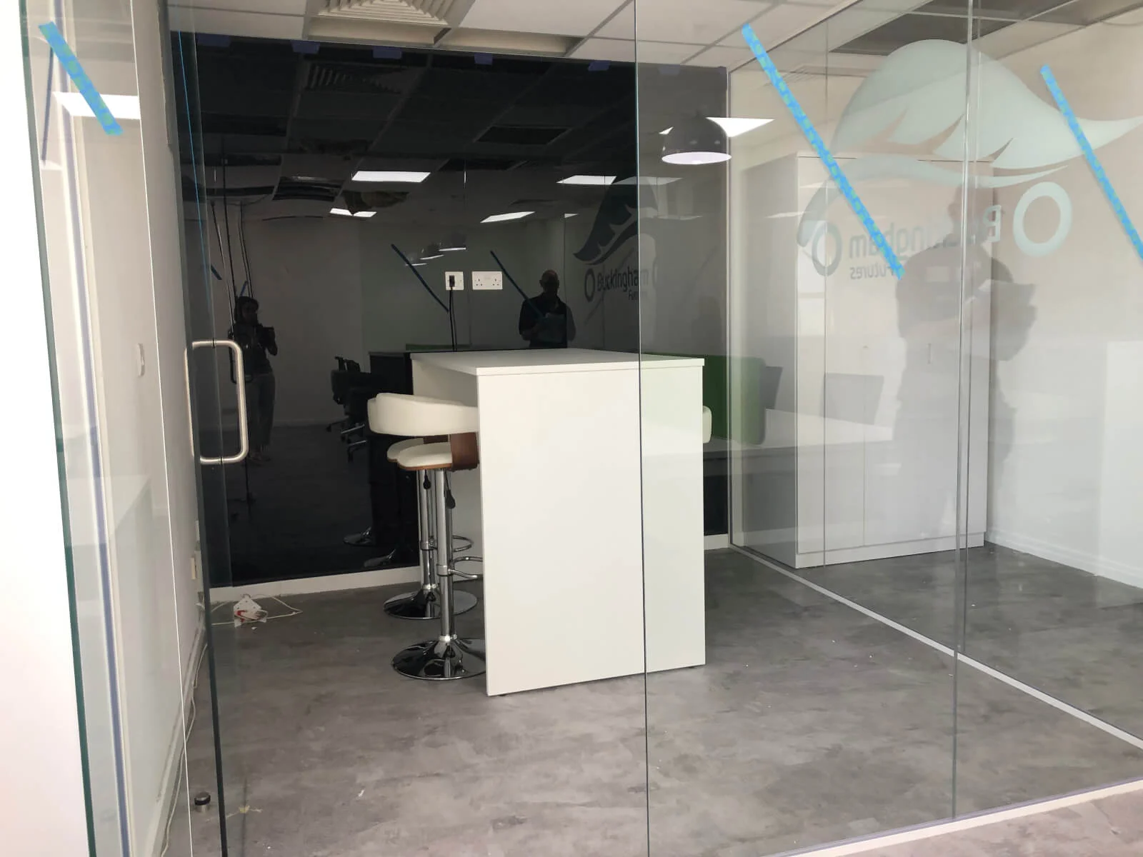 Buckingham Futures office with single glazed with frameless doors glass partitions and desinger furniture 6