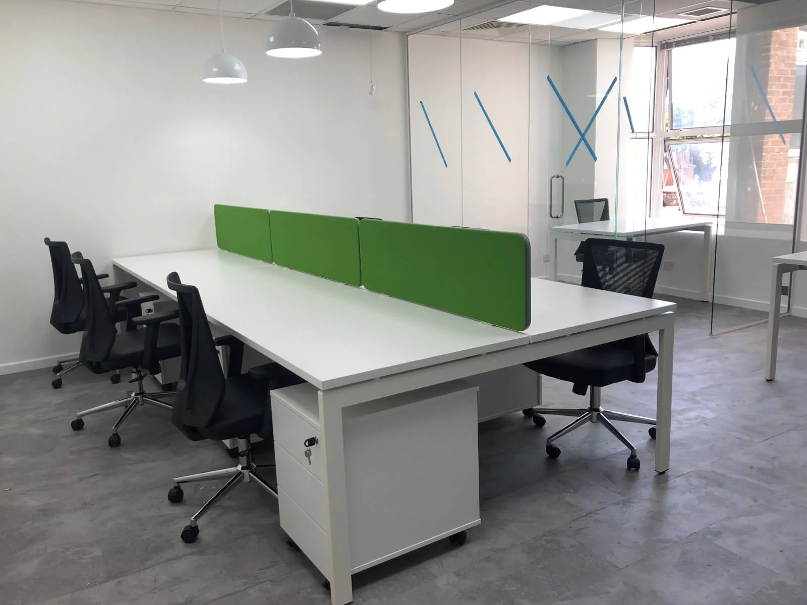 Buckingham Futures office with single glazed with frameless doors glass partitions and desinger furniture 7
