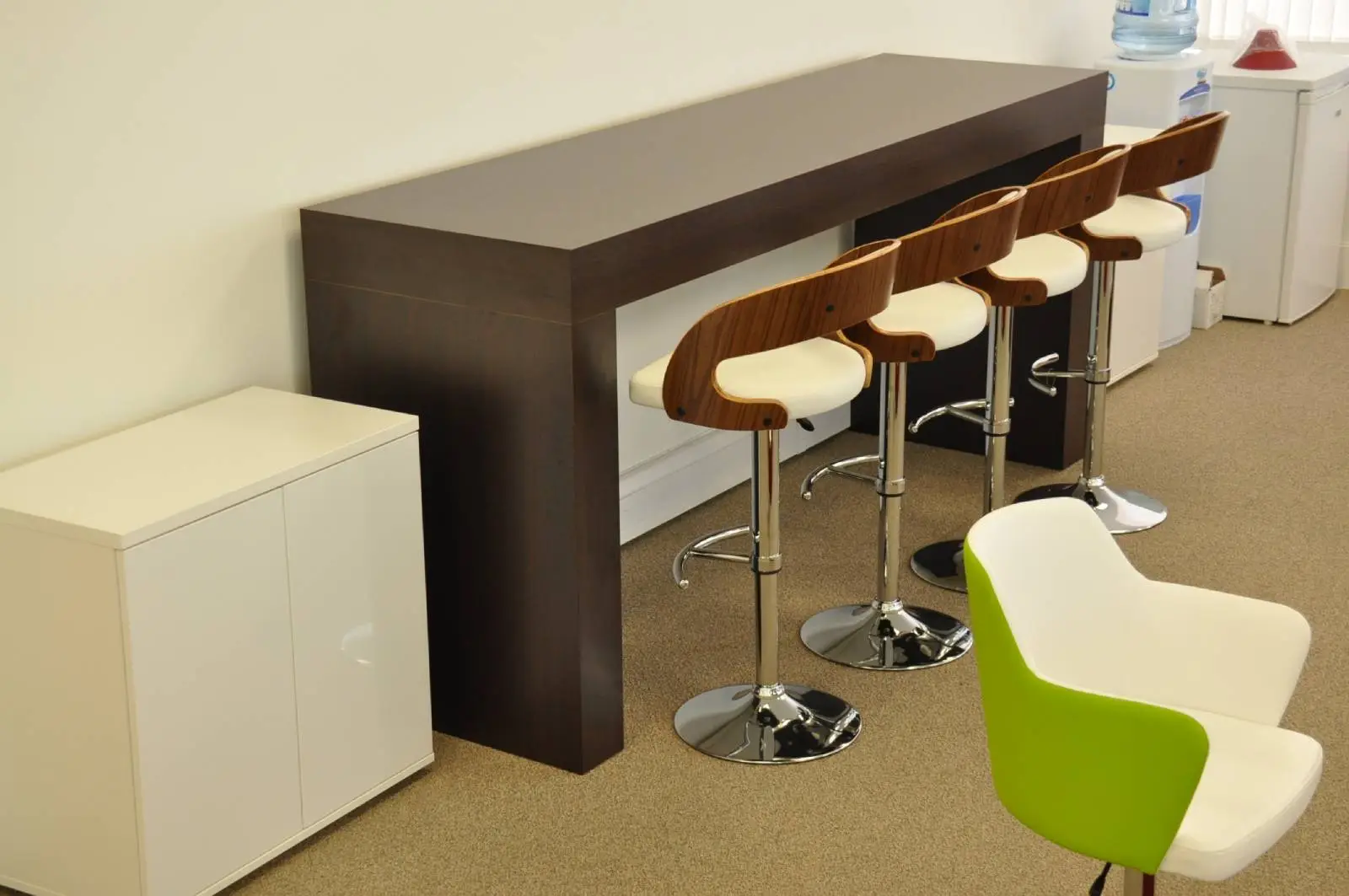 Corinthain House office space design with designer furniture, suspended grid ceiling, carpet tile flooring and glass partitions 13