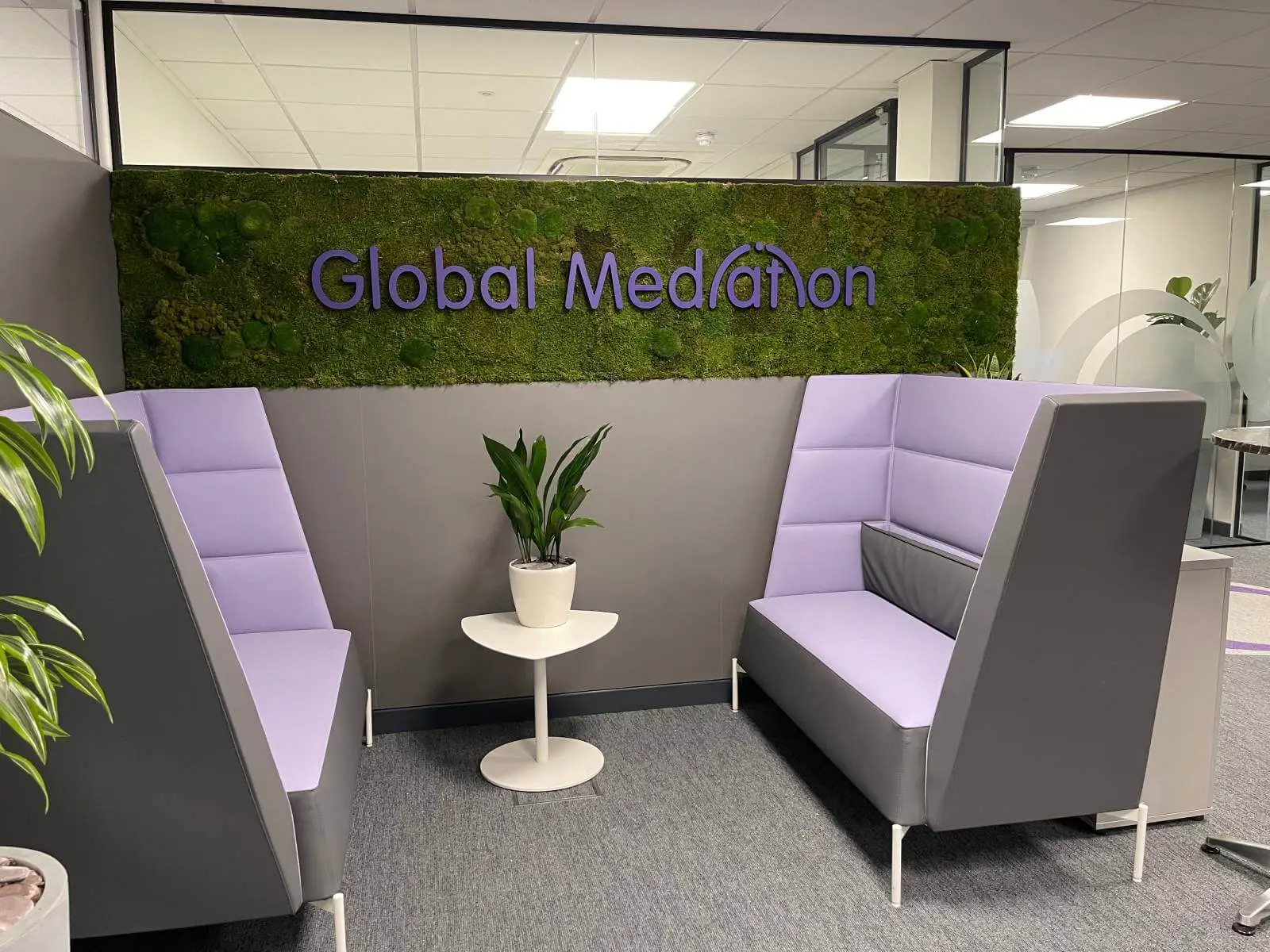 Global Mediation office space with plasterbaord ceiling, designer flooring and glass partitions 2