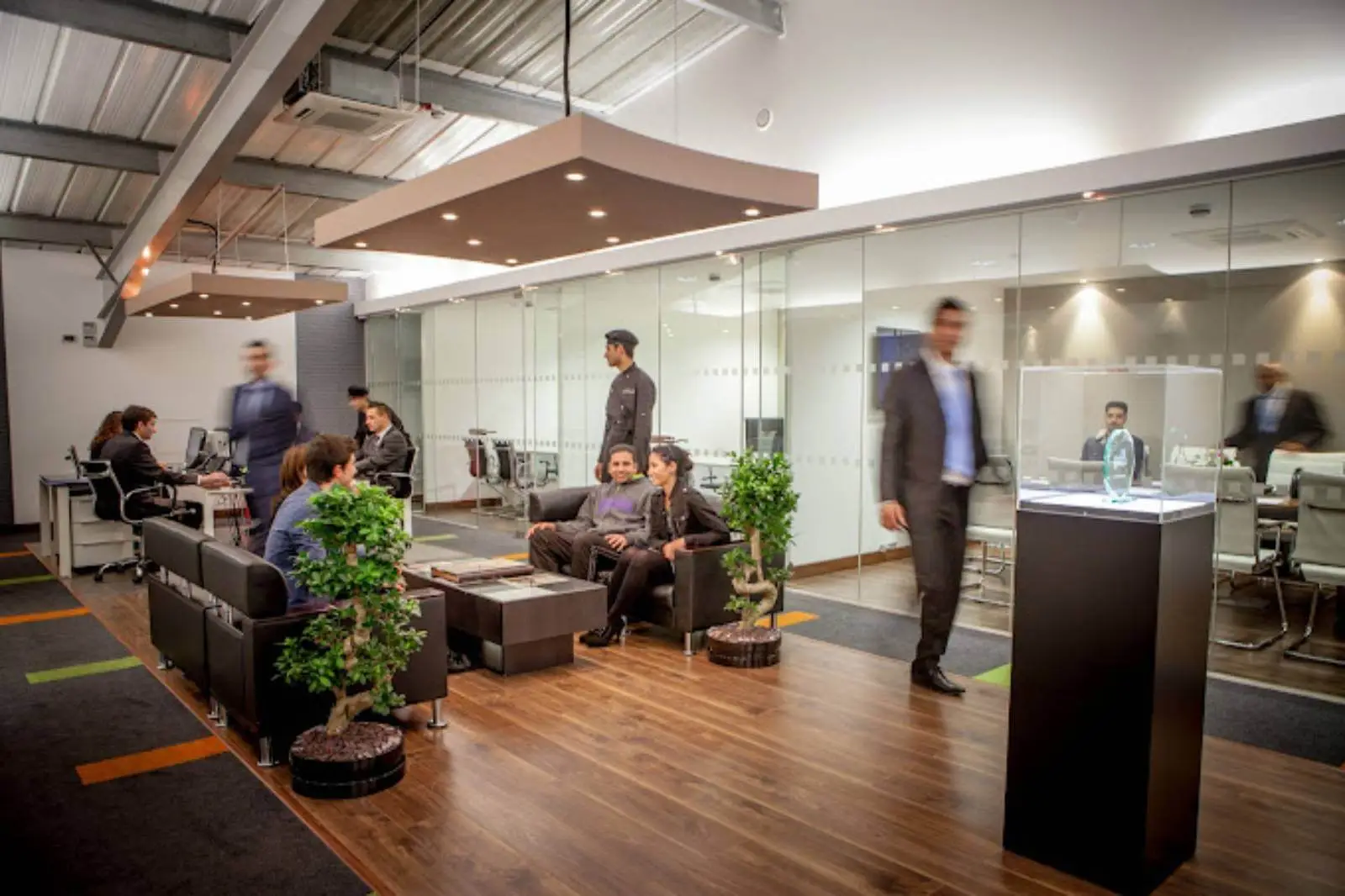 green leaf catering office space with plasterbaord ceiling, designer flooring and glass partitions 1