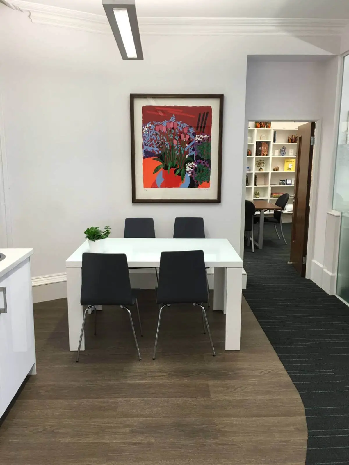 Hill View Regents Street space with furniture, ceiling, flooring, and splash backs, and glass and solid wall partitions 8