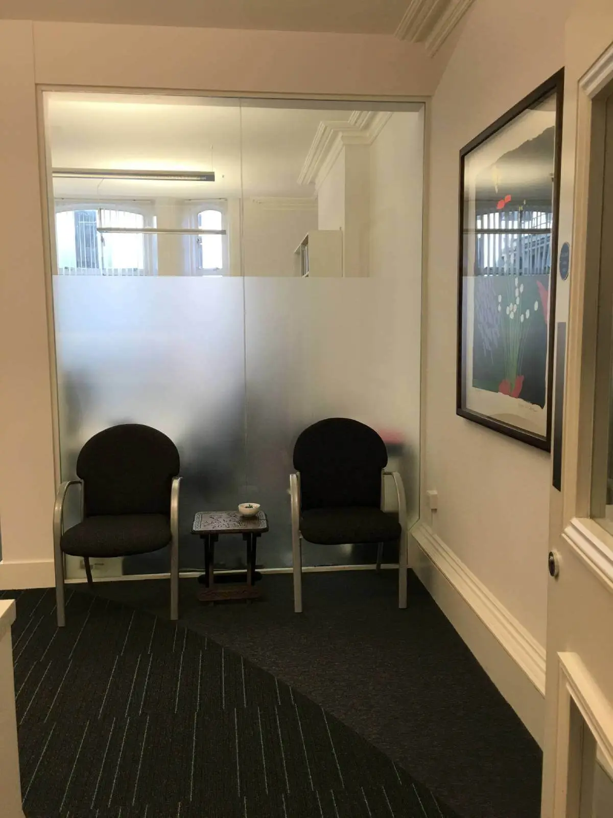 Hill View Regents Street space with furniture, ceiling, flooring, and splash backs, and glass and solid wall partitions 9