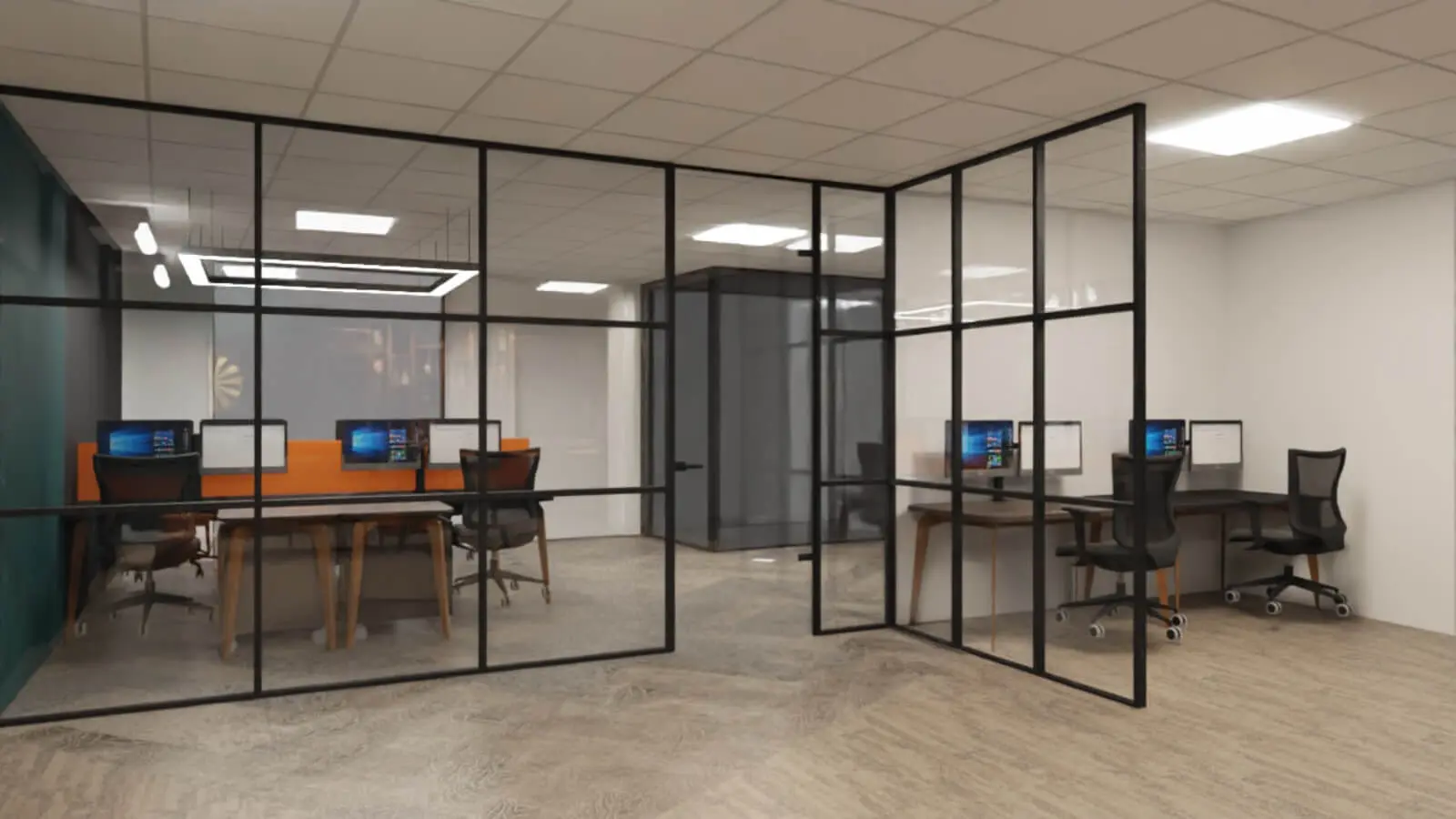 Prideview Properties office space with designer furnitures and black framed glass partitions 63