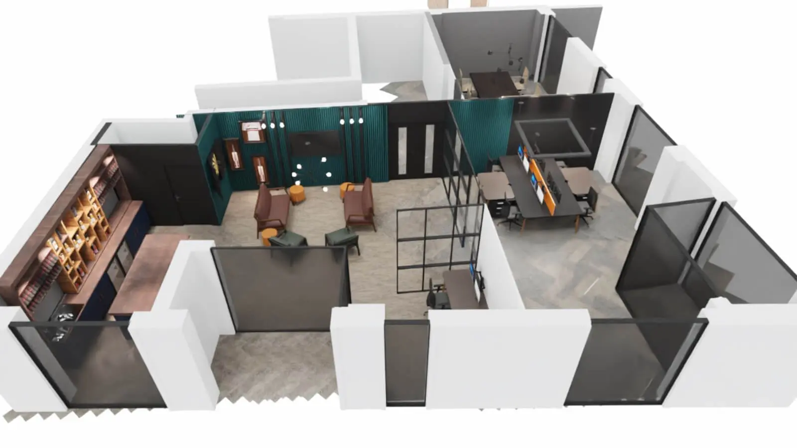 Prideview Properties office space with designer furnitures and black framed glass partitions 65