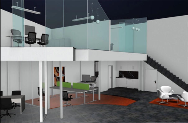 Simon Wang office space with designer furniture, flooring, suspended grid celing and glass partitions 5