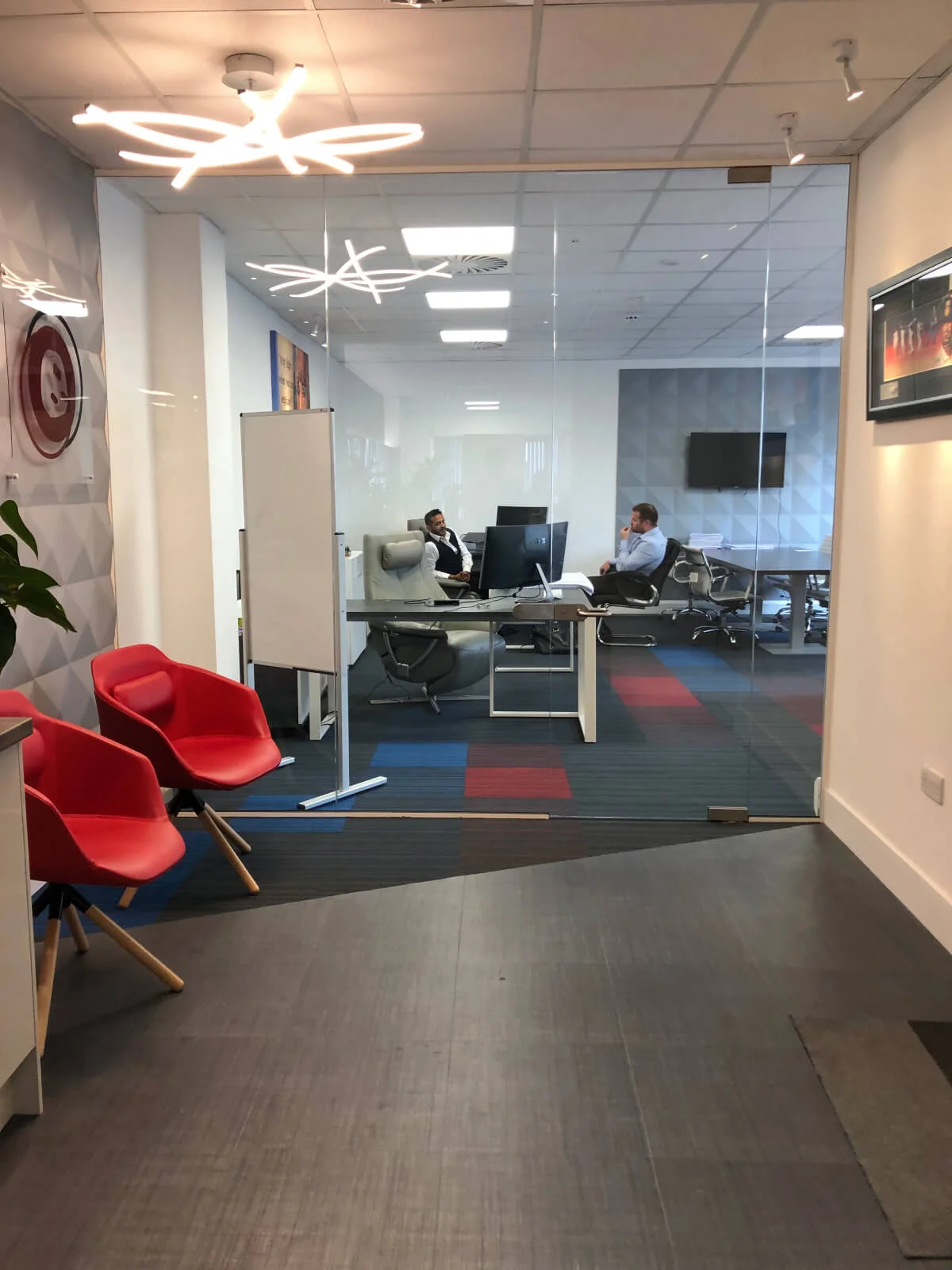 veswas office space with designer furnitures and raised flooring and suspended grid ceiling and glass partitions screen 34
