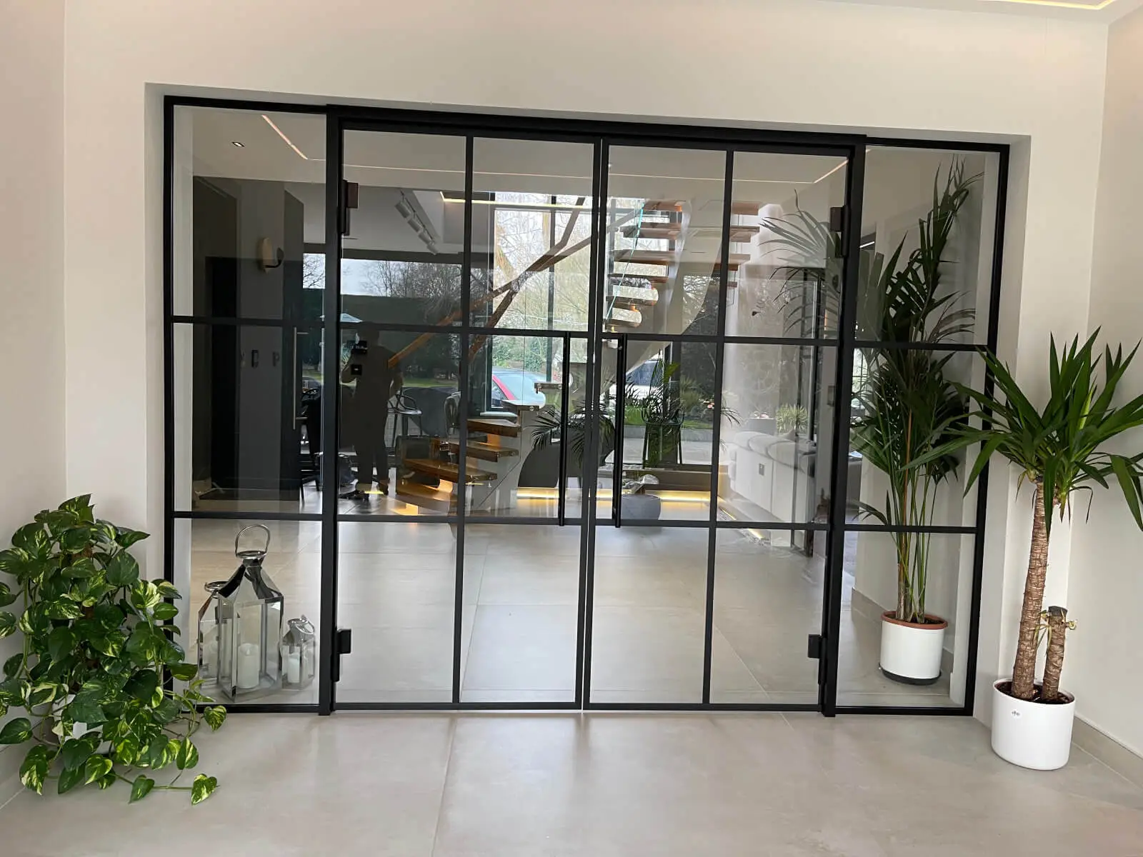 Vish Home black frame single glazed glass partitions 2