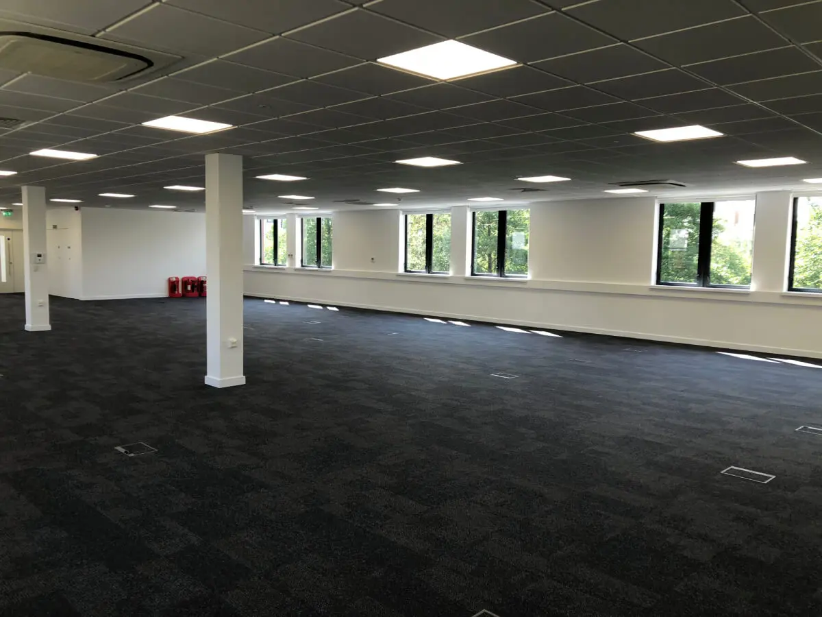 Ngage Recruitment office space with designer furniture and glass partitions and carpet tile flooring along with suspended grid ceiling 14