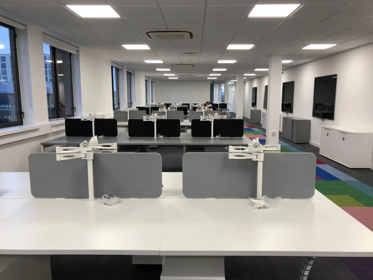 Ngage Recruitment office space with designer furniture and glass partitions and carpet tile flooring along with suspended grid ceiling 19