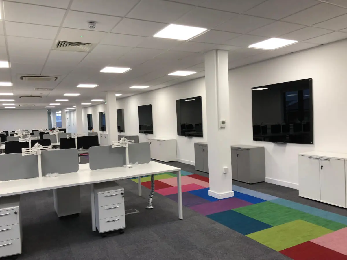 Ngage Recruitment office space with designer furniture and glass partitions and carpet tile flooring along with suspended grid ceiling 25