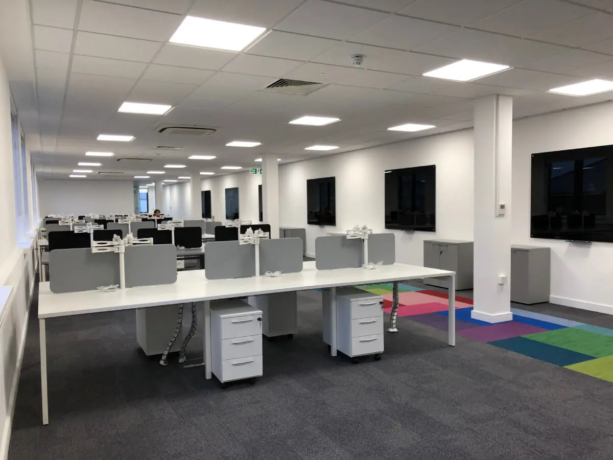 Ngage Recruitment office space with designer furniture and glass partitions and carpet tile flooring along with suspended grid ceiling 26