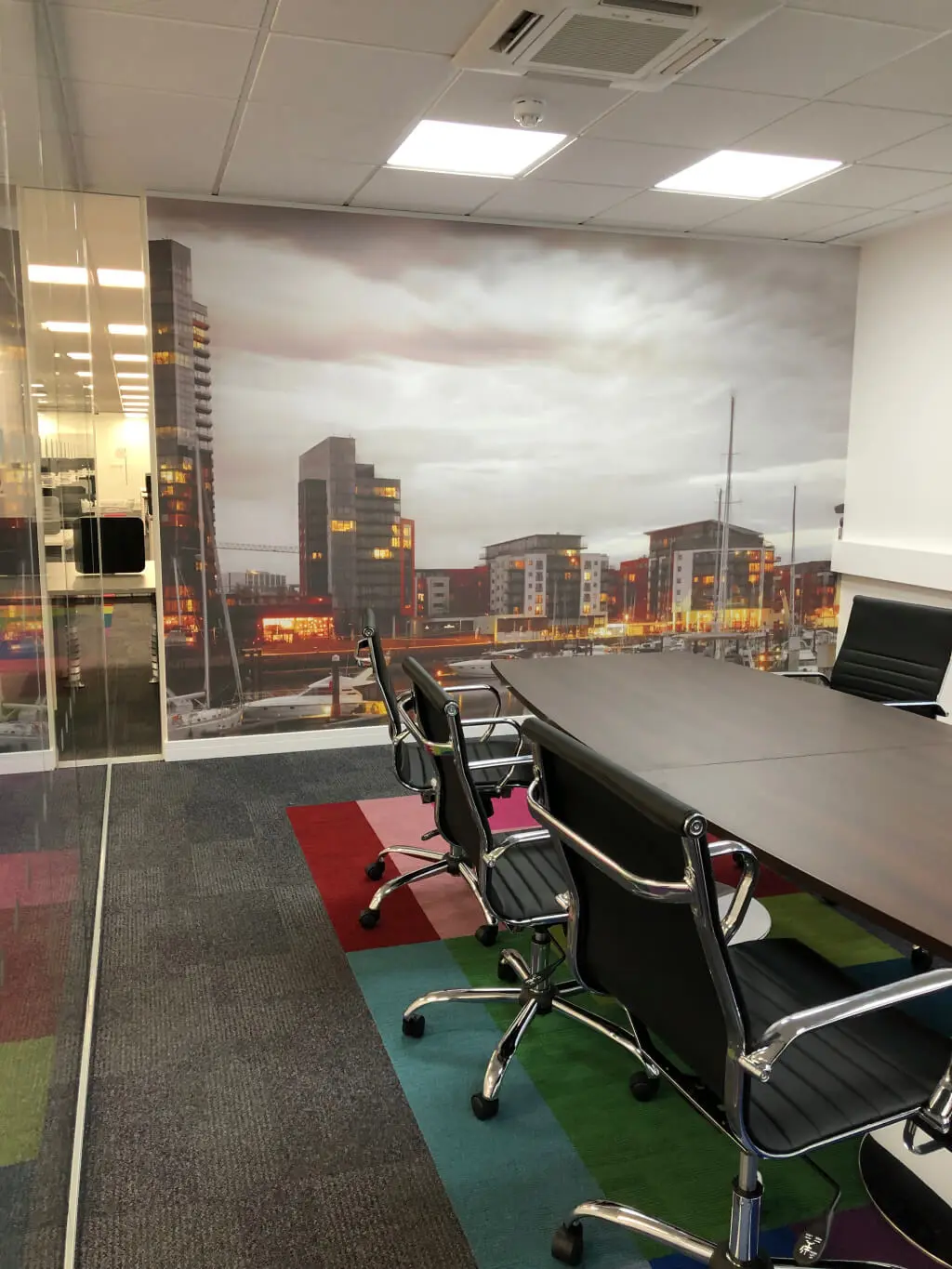 Ngage Recruitment office space with designer furniture and glass partitions and carpet tile flooring along with suspended grid ceiling 39