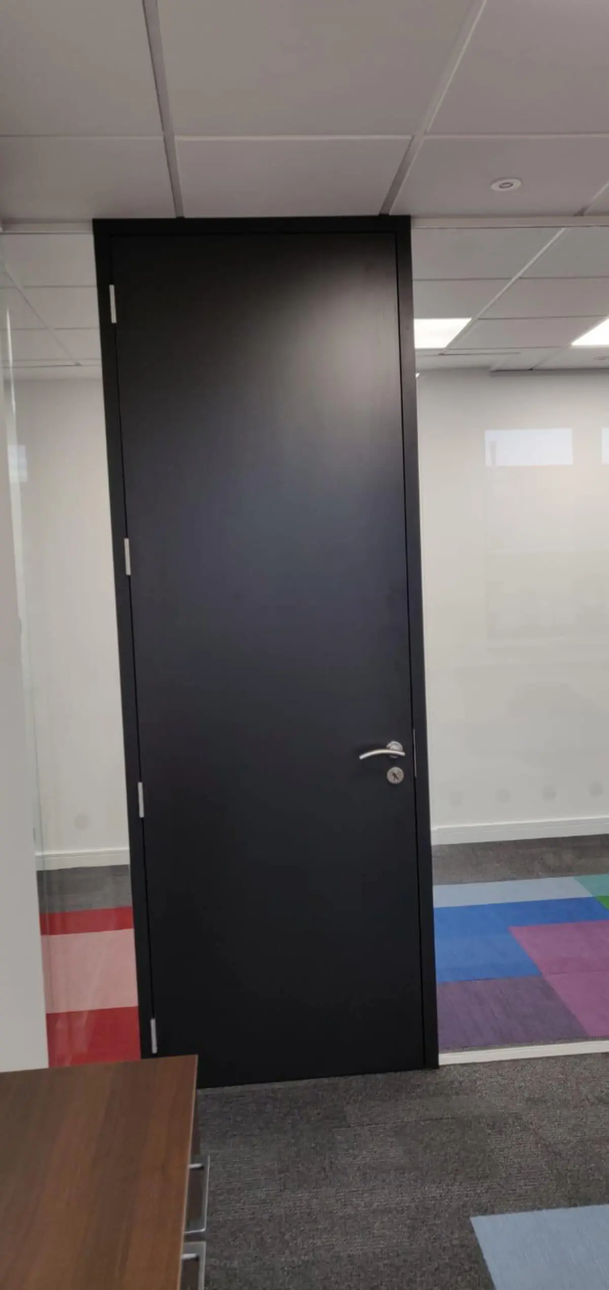 Ngage Recruitment office space with designer furniture and glass partitions and carpet tile flooring along with suspended grid ceiling 4