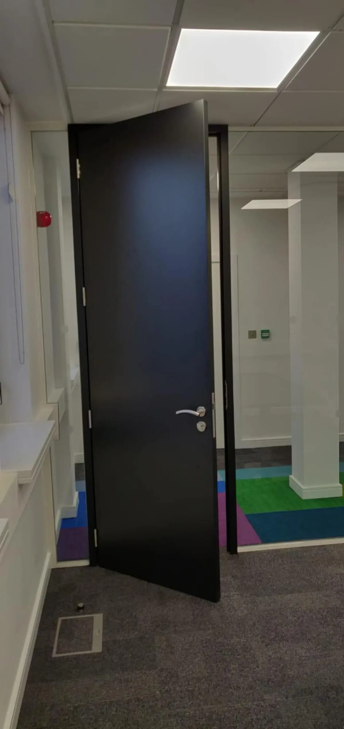 Ngage Recruitment office space with designer furniture and glass partitions and carpet tile flooring along with suspended grid ceiling 5