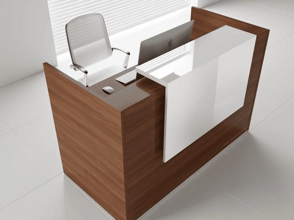 Reception Desk in White with Overhang Panel–Ares