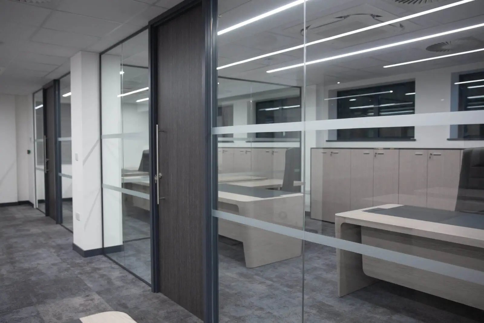 Office space design with Solid Doors Glass Partitions Office space design with Solid Doors Glass Partitions
